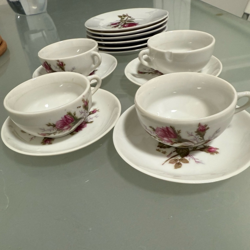 Vintage FAO Schwartz Children’s Miniature Rose Tea Cup and Saucer Set